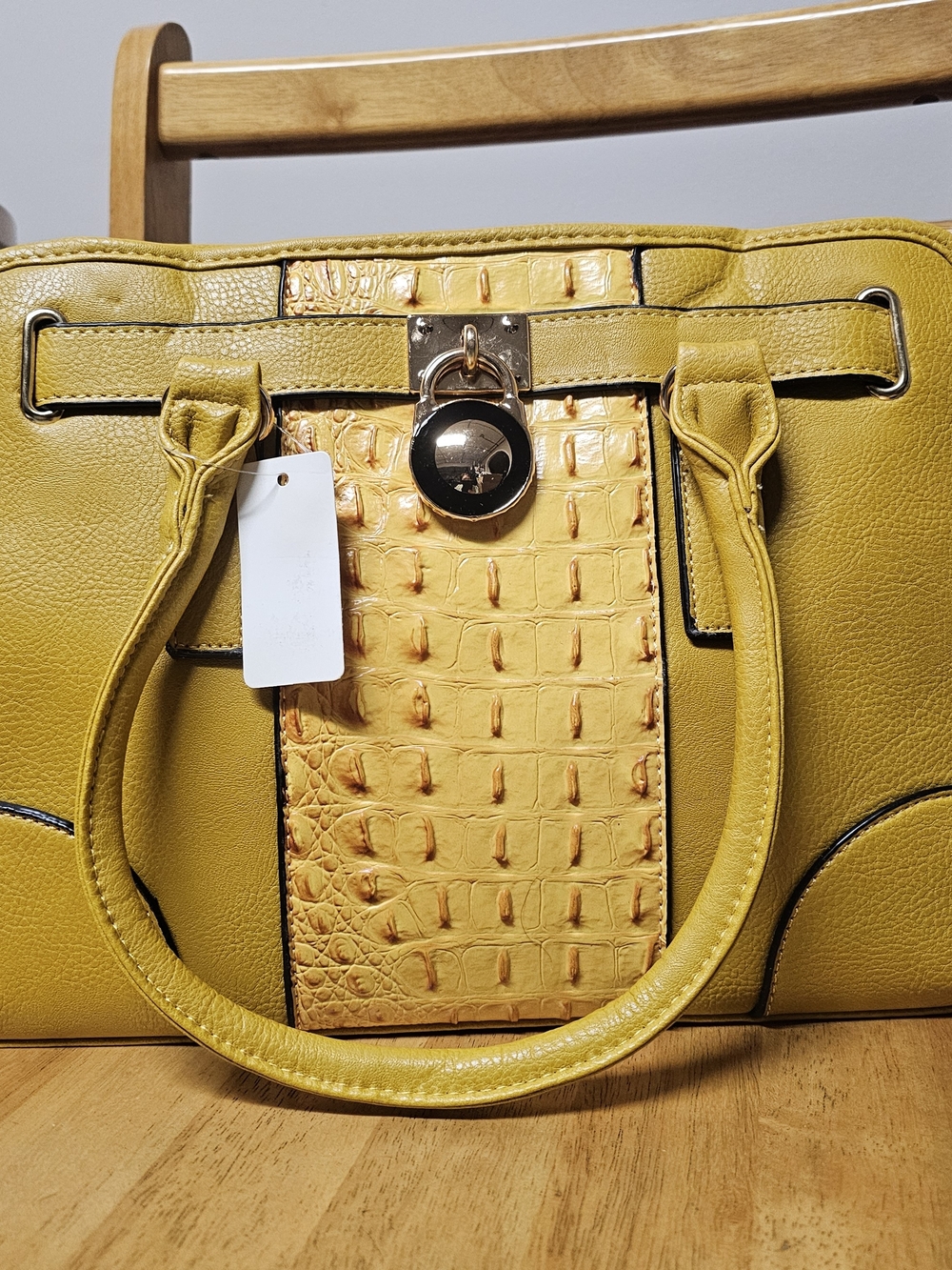 Faux Crocodile Boho Handbag Modern‎ Purse Tote Office Gold Mustard Bold Bright